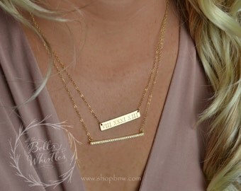 Anniversary Gift, Roman Numeral Necklace Set, Diamond Bar Necklace, Personalized Bar Necklace, Gold Bar Necklace, Wedding date