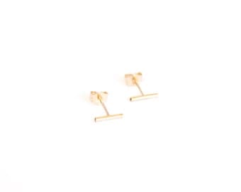 14k Gold Line Earrings - Gold Studs - Gold Posts - Staple Earrings - Simple 14k Gold Earrings - Tiny Earrings - Solid 14k Gold Earrings