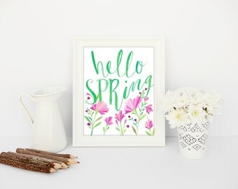 Hello Spring Sign Wall Decor Printable Art Hello Spring Sign Wall Decor Printable Art