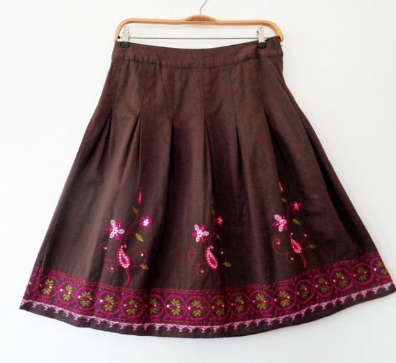 Embroidered Dirndl Skirt German Dirndl Skirt Brown Skirt