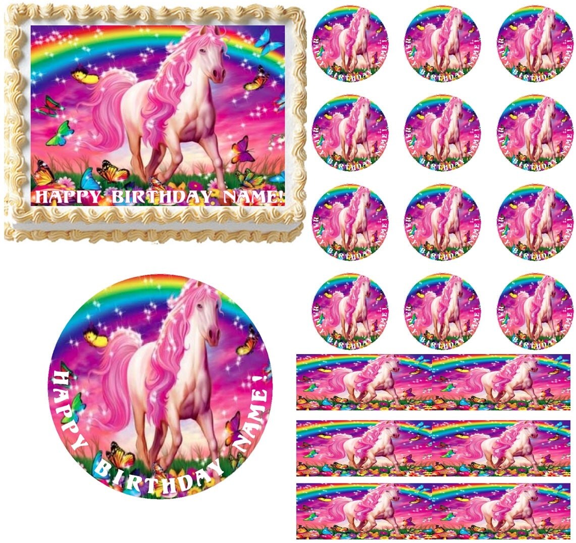 rainbow unicorn edible cake topper image rainbow unicorn