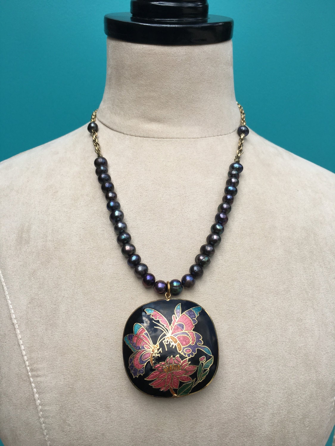Vintage Cloisonné Necklace with Butterfly's by CamillaBWilliams