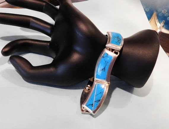 Turquoise Bracelet / TAXCO Mexico / Sterling Silver / Blue Turquoise