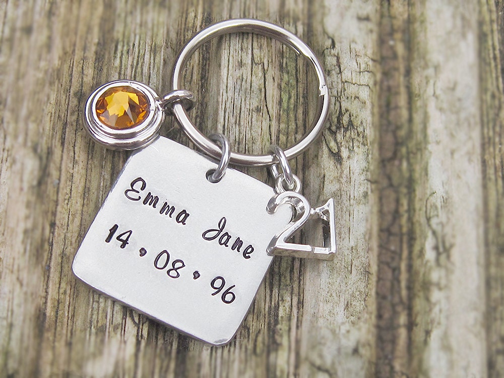 Personalized birthstone keychain name keychain 21st birthday