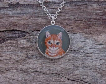 RESERVED FOR QUARTZ - Hand Painted Orange Tabby Cat Pendant