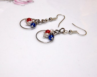 Red White and Blue Earrings, Patriotic Jewelry, 4th of July, USA Silver Dangle earrings, United States, Simple Drop Earings, Forth of July