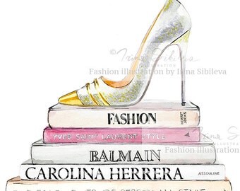 Fashion Library (Print), Louboutins, Fashion Illustration, Fashion Wall Decor, Fashion Poster, Art Poster, Home Decoration Poster