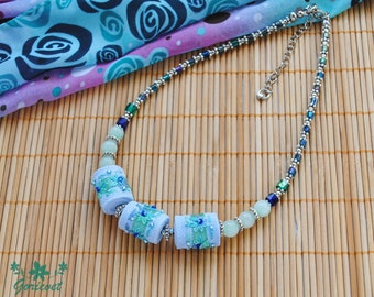 Embroidered necklace floral jewelry bib necklace jade jewelry aqua blue stone necklace holiday jewelry birthday gift for women gift for wife