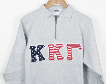 Kappa Kappa Gamma American Flag Letter Quarter-Zip Sweatshirt, KKG Letters, Embroidered Letters, Recruitment Gift, Big Little