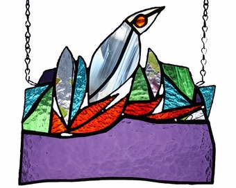 THE NEST / Multicolored stained glass suncatcher, a unique piece of art
