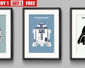 Star Wars prints, Darth Vader, RDD2, Stormtrooper, set of 3 stunning modern art prints. Empire Strikes Back, Return of the Jedi, Phantom
