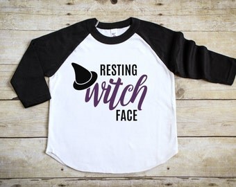 Resting Witch Face Shirt - Girl's Halloween Tee - Kid's Halloween Shirt - Boy's Halloween Shirt - Halloween Raglan Tee - Halloween Outfit