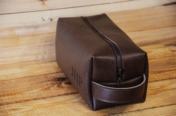 Leather Personalized Toiletry Bag Mens Dopp Kit Monogram