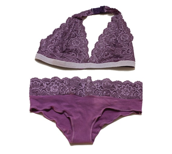 Gorgeous Lavender Purple Lace Halter Top Bralette / Lowrise