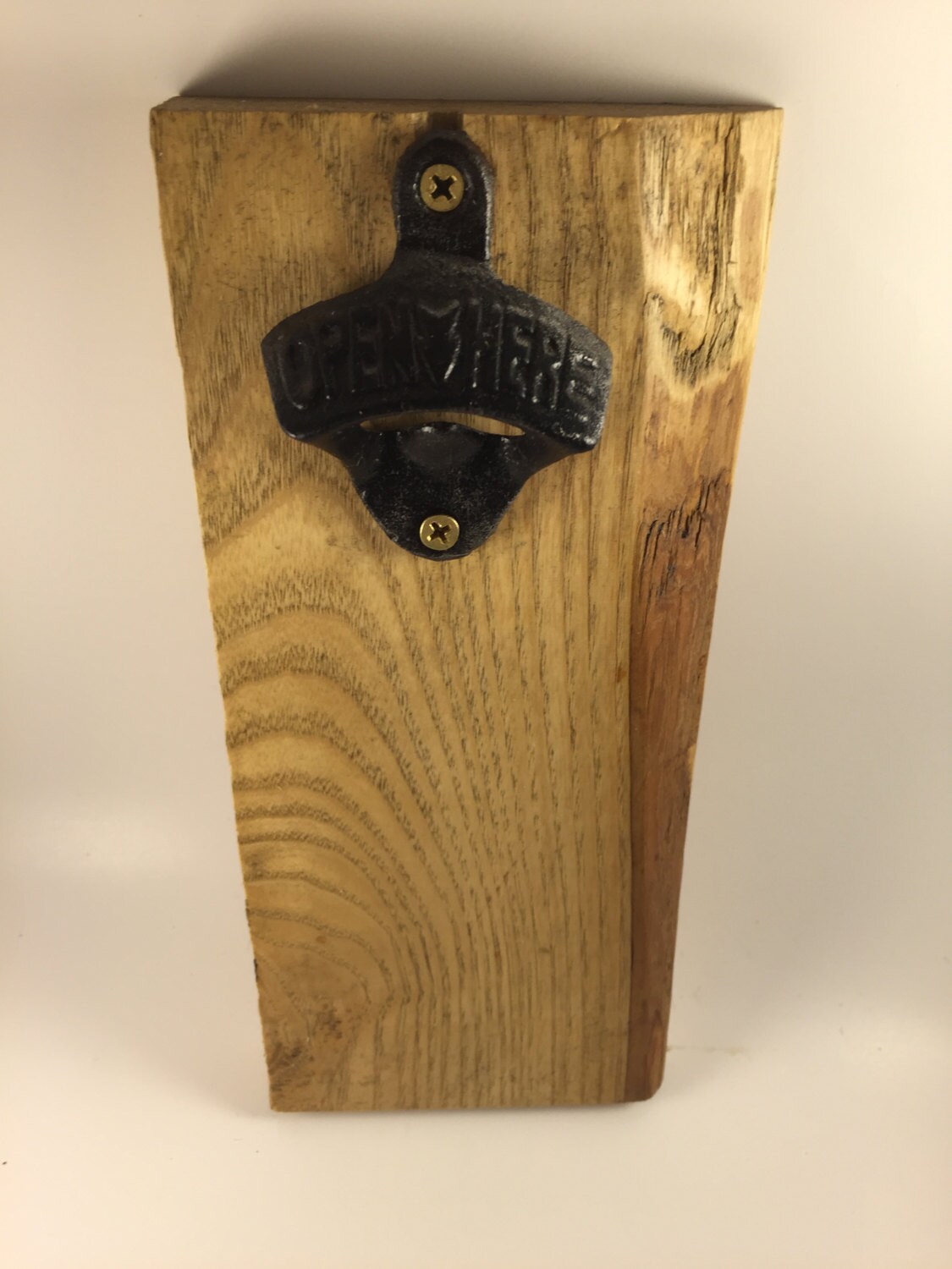 Hardwood wall hanging bottle opener