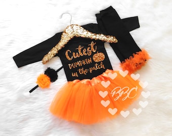 Claire & Charlie Girls Lavender Striped Halloween Ghosts Tunic with Orange Leggings main image 0