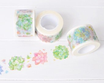 Succulent Wide Washi Tape. 30mm x 10m. Succulent Washi Tape. Flower Washi Tape. Gardening Washi Tape. DIY Card Making Supplies.