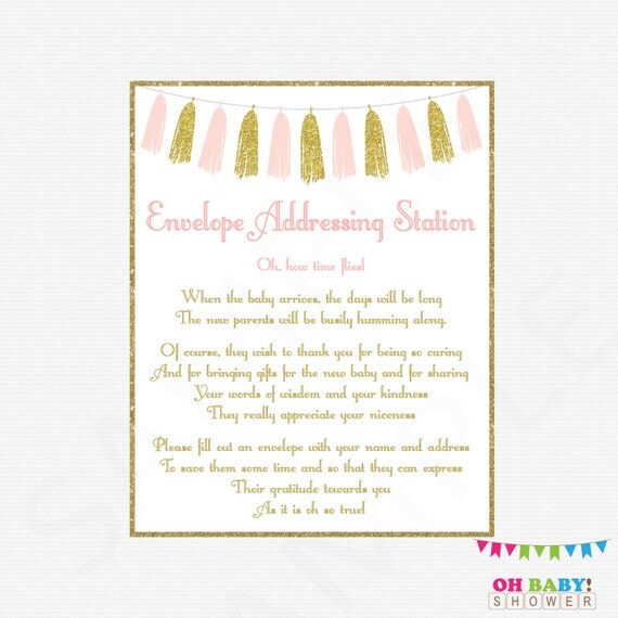 envelope-addressing-station-sign-baby-shower-pink-and-gold