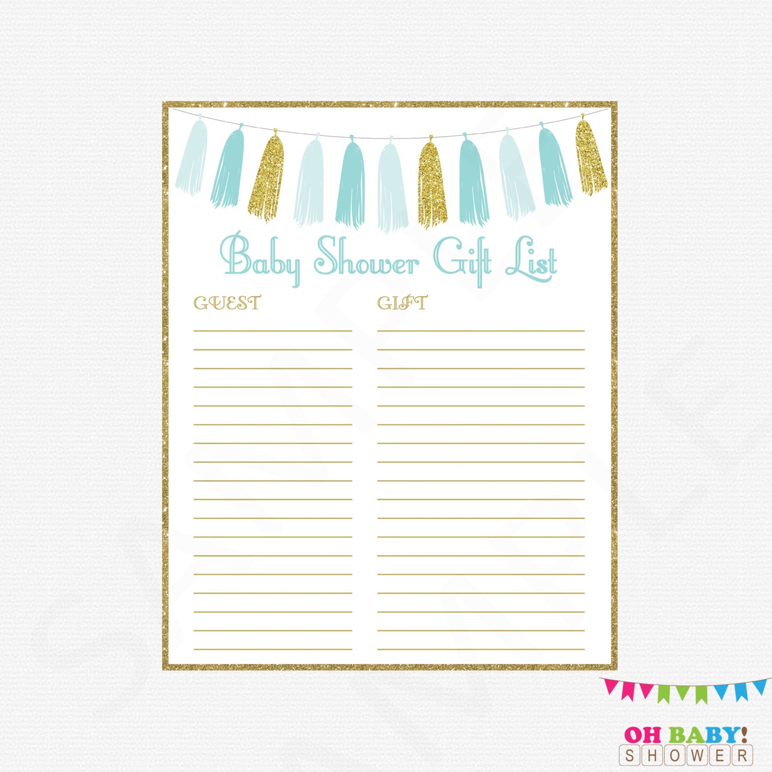 Printable Gift List Boy Baby Shower Guest Sign-in Sheet