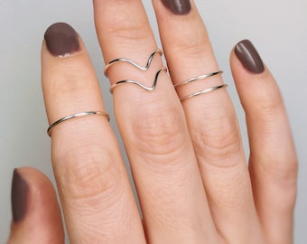 5 Knuckle Chevron Silver Rings, Midi rings, Knuckle rings set, Silver midi rings, Knuckle rings, Stackable rings, Sterling silver rings