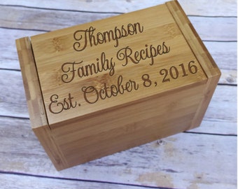 Personalized Family Recipe Box - Bamboo Recipe Box - Laser Engraved Recipe Box - Gift for Newlyweds - Housewarming Gift - Dividers included