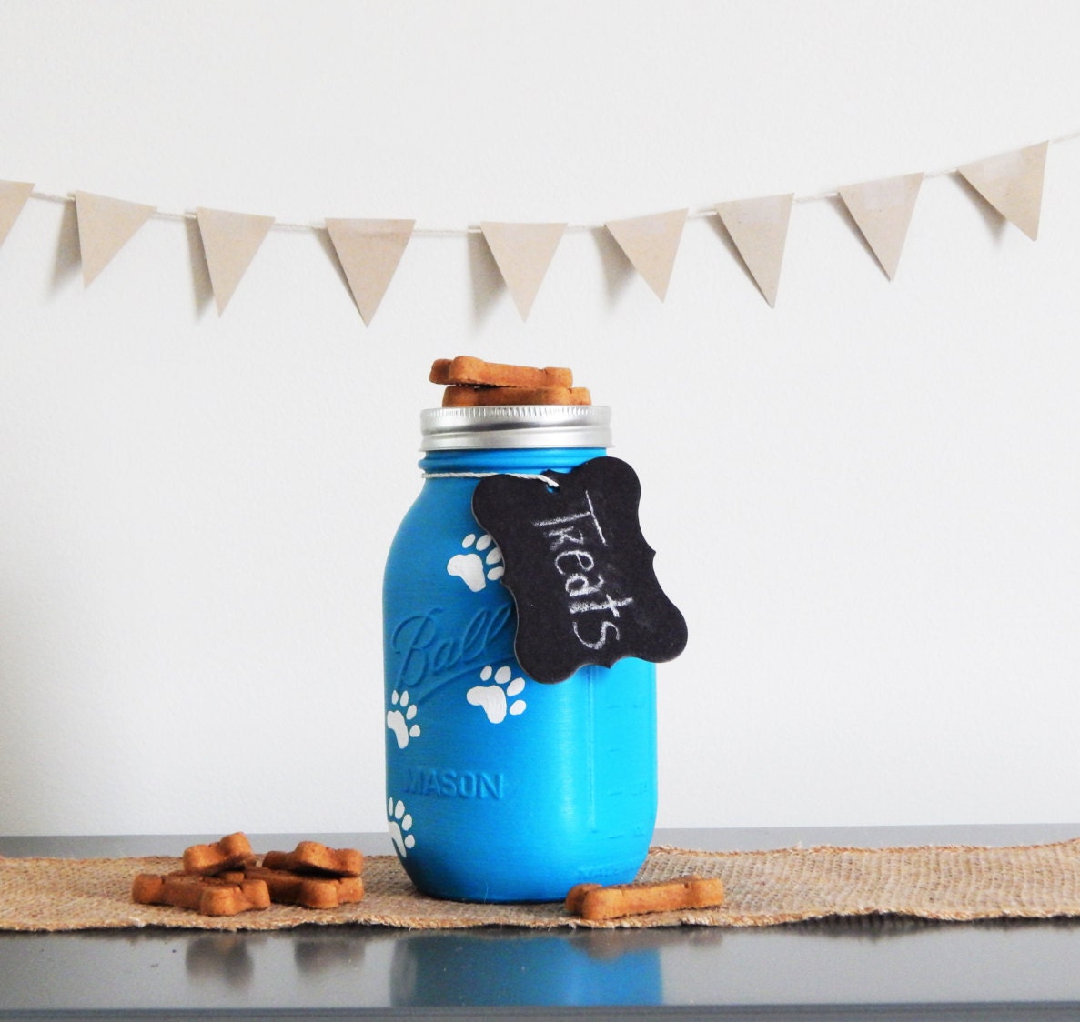 Mason jar dog treat holder dog food storage dog by GlitterChicCo