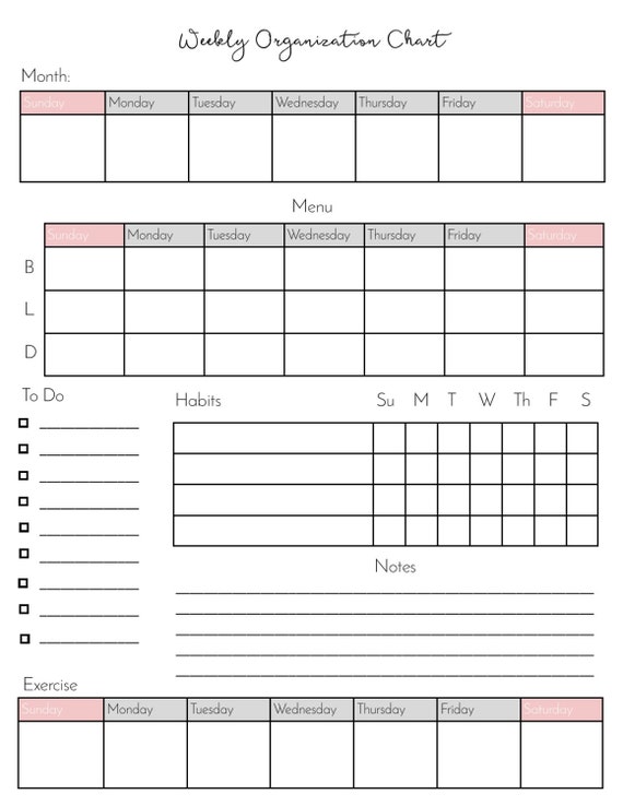 Weekly Organization Chart by WinemakersWife on Etsy