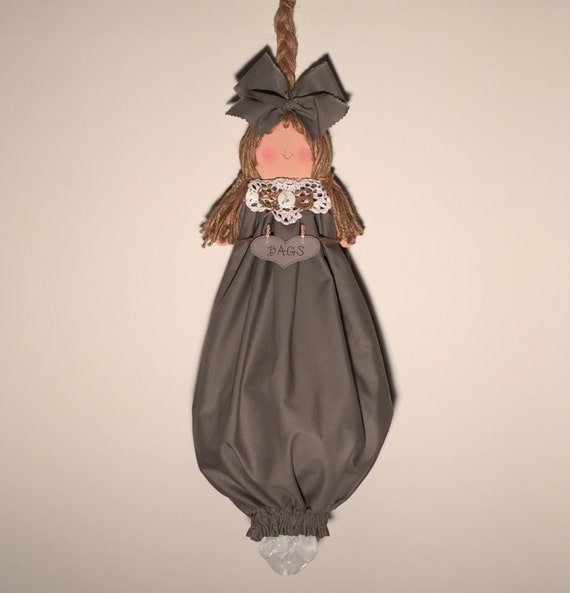 Plastic bag holder doll fabric grocery bag by CountryCutieBagDolls