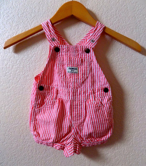 Oshkosh B'gosh  Baby Girl Romper Pink and White Striped Shortalls Size 18 Months