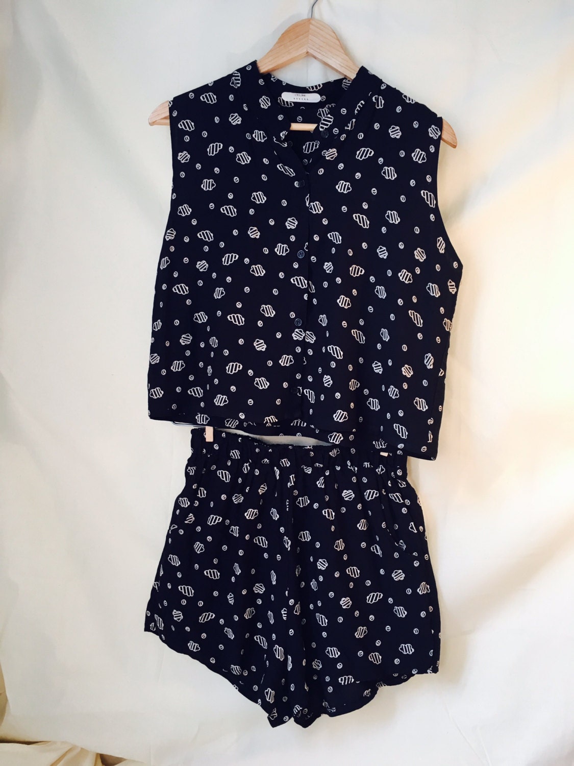 Matching printed navy blue shirt and short / Refashioned