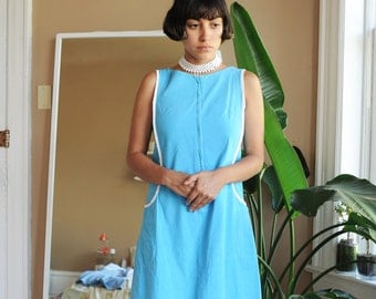 Vintage 60's Skimma Blue & White Dress, Size Small / ITEM625