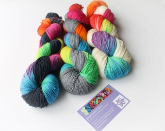 300g hand dyed yarn 'Monochrome Rainbow' / 100% merino/ hand dyed yarn / indie dyer/ DK yarn / crochet / knitting / sock weight yarn