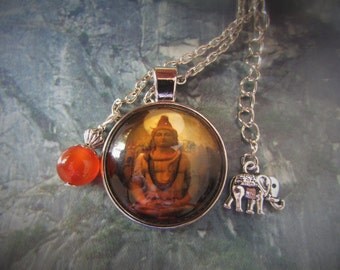 Lord Shiva and agate necklace, Shiva necklace, Indian necklace, Indian jewelry, Hindu necklace, Shiva, elephant, Hinduism, ethnic