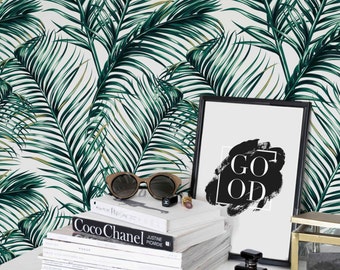Green Watercolor Leaves Removable wallpaper/ Self-adhesive/ Regular wallpaper / Leaf Wallpaper