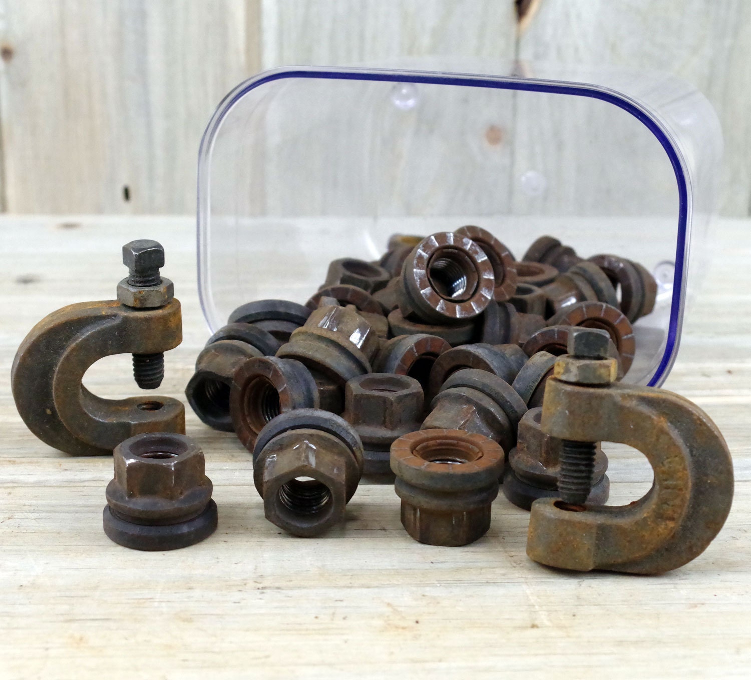 Metal Lug Nuts Scrap Industrial Rusted Metal Assemblage