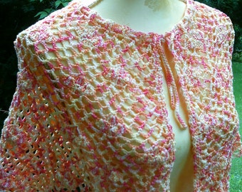 Crochet Cape, orange-white-yellow, size 36-36 (S M),
