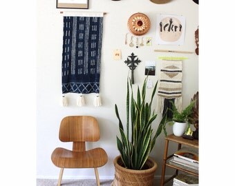 Indigo Tie Dye Tapestry, Tassel Wall Hanging, Wall Banner, Boho Decor, Indigo Mudcloth Wallhanging, Bohemian Home Decor, norwegianwood