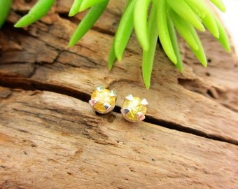 Bright Yellow Sapphire Earrings in Gold, Silver, or Platinum with Genuine Gems, 3.5mm - Free Gift Wrapping