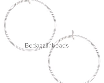 Pair of 1 inch Silver Plated Clip on Hoop Earrings With Spring Closure for a Pierced Look ET24
