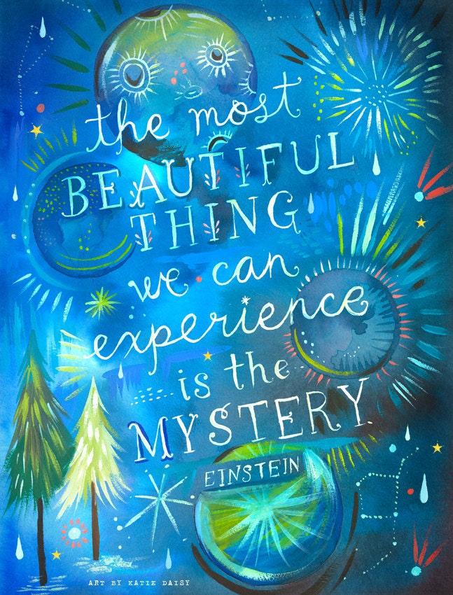 Mystery Watercolor Quote Celestial Wall Art Einstein