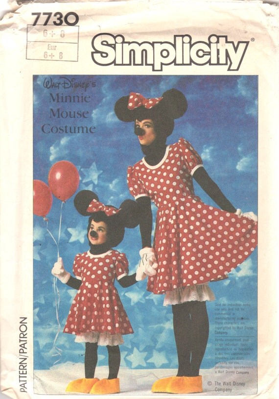 Simplicity 7730 1980s Girls MINNIE MOUSE Costume Pattern