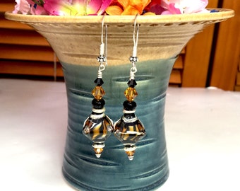 Tiger Stripe Earrings Lampwork Earrings Handmade Earrings Fun Earrings Animal Earrings Artisan Earrings Glass Earrings Striped Earrings