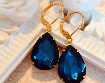 Winter Wedding Jewelry - Blue - Navy Earrings - Victorian - CAMBRIDGE Navy