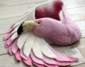 Pink Flamingo - pale version - felted wool animal scarf