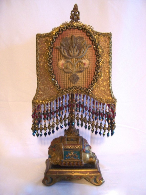 SOLD Antique Armor Bronze Elephant Table Lamp With Hand Made