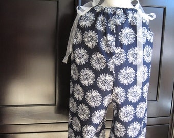 Romper - White Flowers on Navy