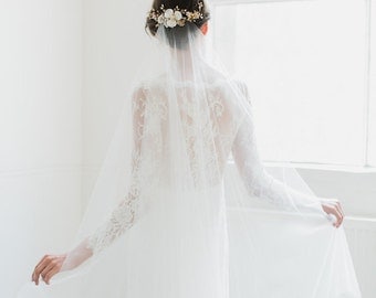ROSELLA | chapel wedding veil with blusher, long bridal veil, ivory wedding veils
