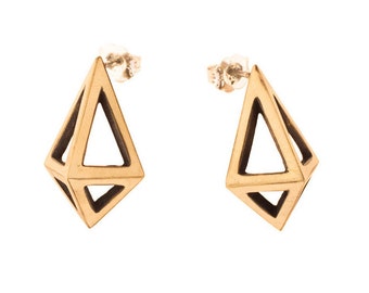 Large Brass Prisms // Geometric Modernist Studs