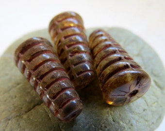 NEW HONEYCOMB BEADS . Czech Picasso Glass Beads (5 beads) 19 by 10 mm
