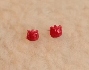 Niobium Stud Earrings - Tiny Tulip Flowers - Hypoallergenic Earrings for Sensitive Ears / Nickel Free Stud Earrings